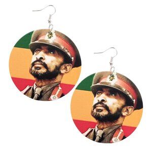 King Selassie RasTafari Statement Dangle Wood Earrings